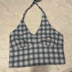 Hollister Halter Neck Plaid Cropped Top